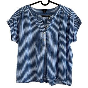 Ann Taylor SP blue white Striped Drop Shoulder Popover Nile Blue dolman blouse